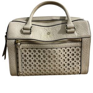 Kate Spade Perri Lane Delaney Satchel Handle Bag Leather Beige Laser Cut READ